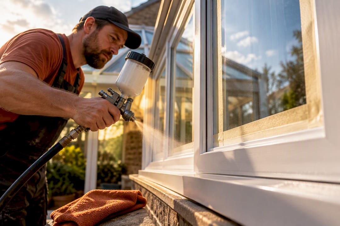 Applying 2K coating to a uPVC window frame