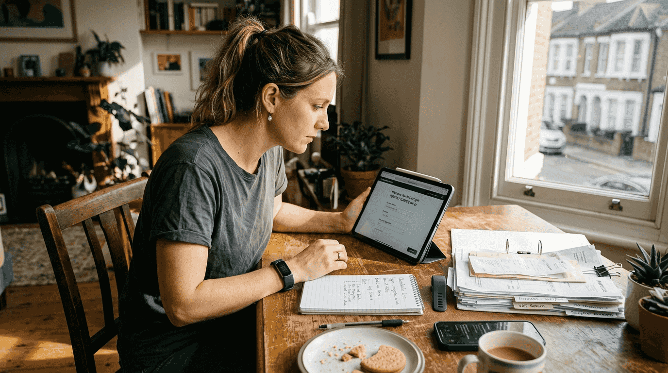 Business owner setting up digital bookkeeping