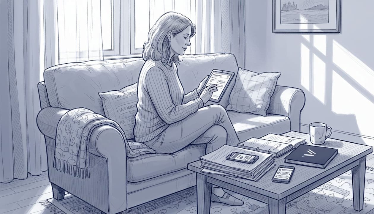 Landlord using tablet for real-time finances