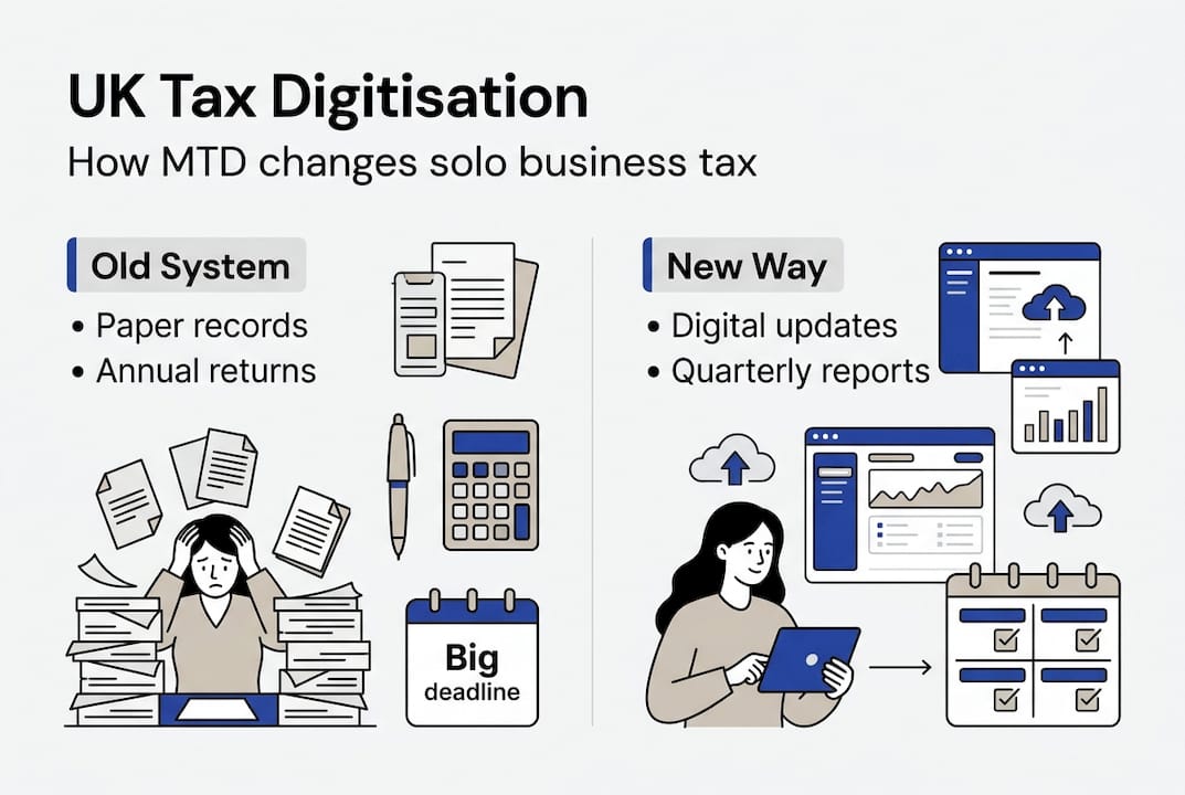 Infographic showing old vs new UK tax process