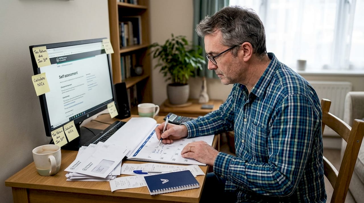 Man logging self assessment tax deadlines at desk