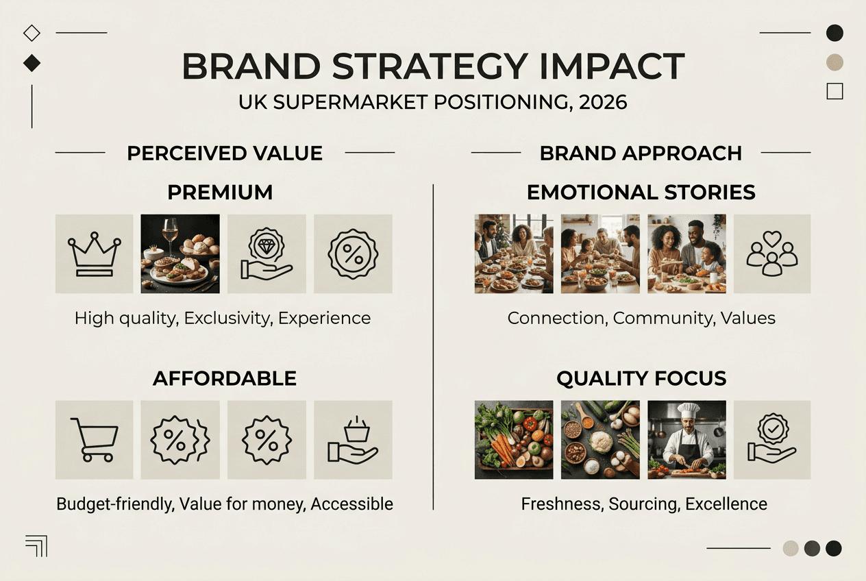 Infographic showing supermarket brand strategy comparison
