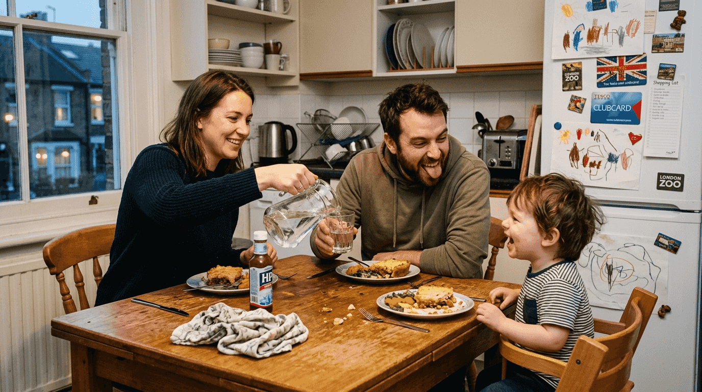 Family enjoys dinner highlighting emotional branding