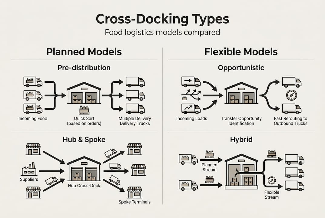 Infographic comparing food cross-docking types