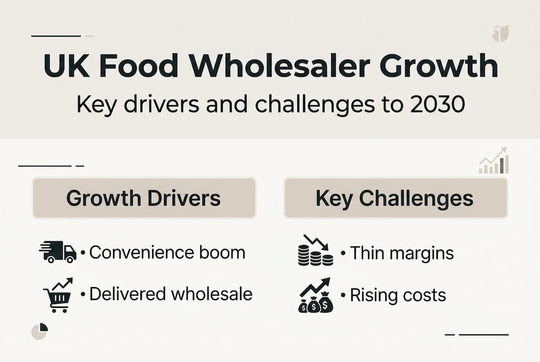 Infographic on UK food wholesaler growth drivers and challenges