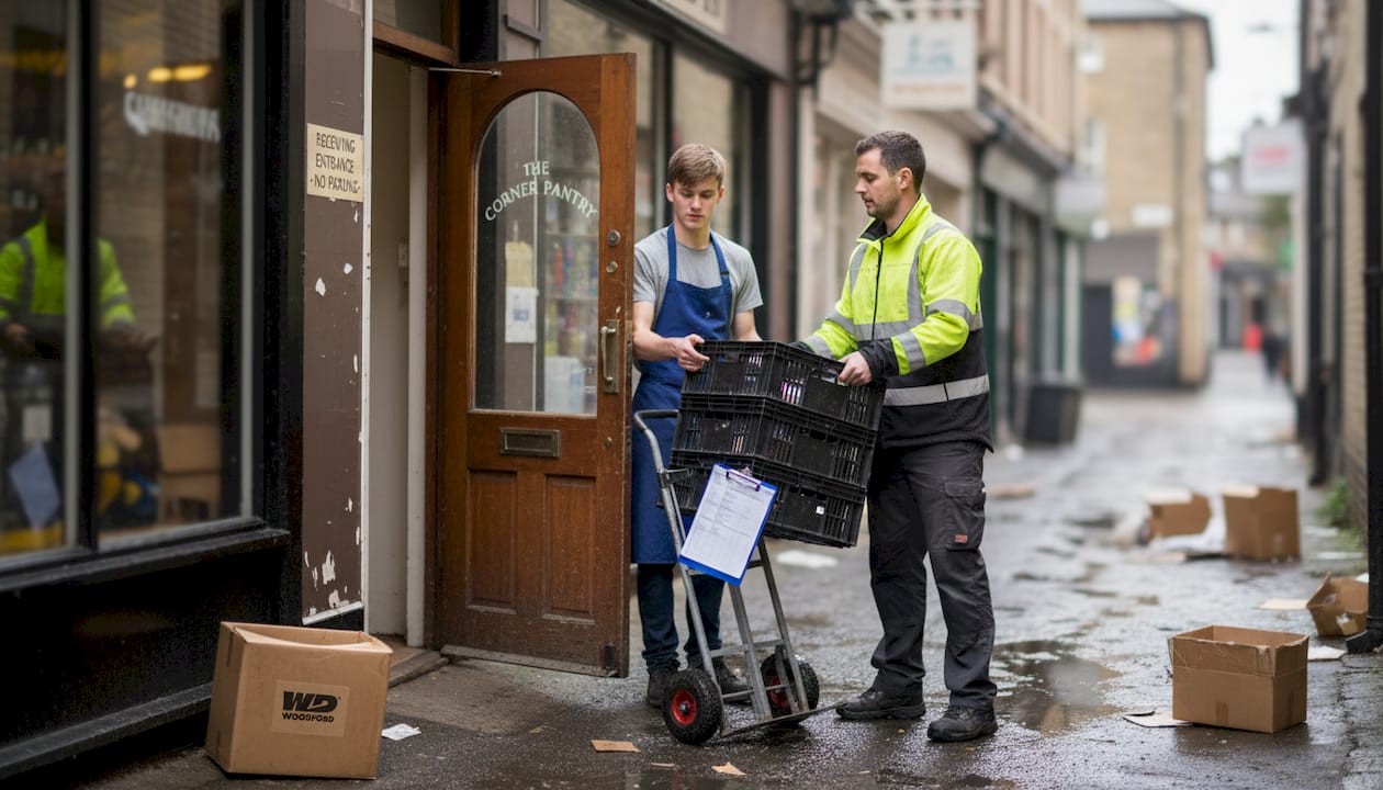 Groceries delivered through rear shop entrance