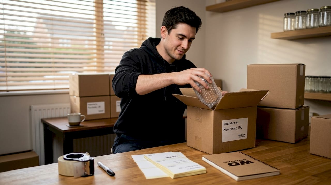 Founder packing nut butter jars for shipment