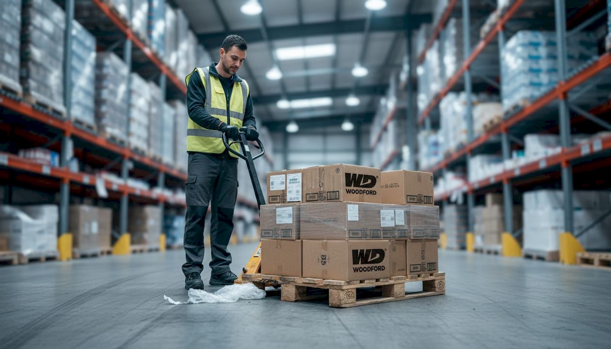 Worker moves chilled multipack pallet