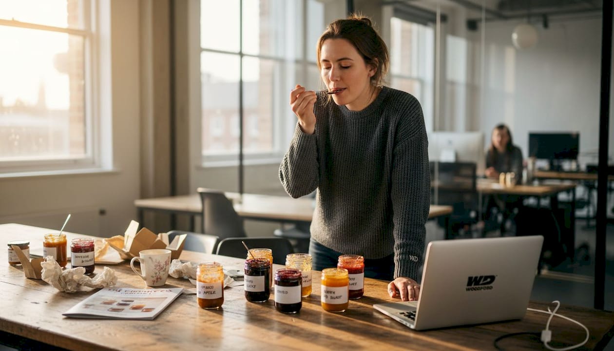 Brand manager reviewing premium food samples