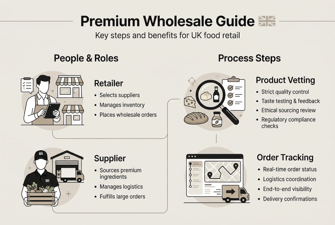 Infographic showing premium wholesale steps and people