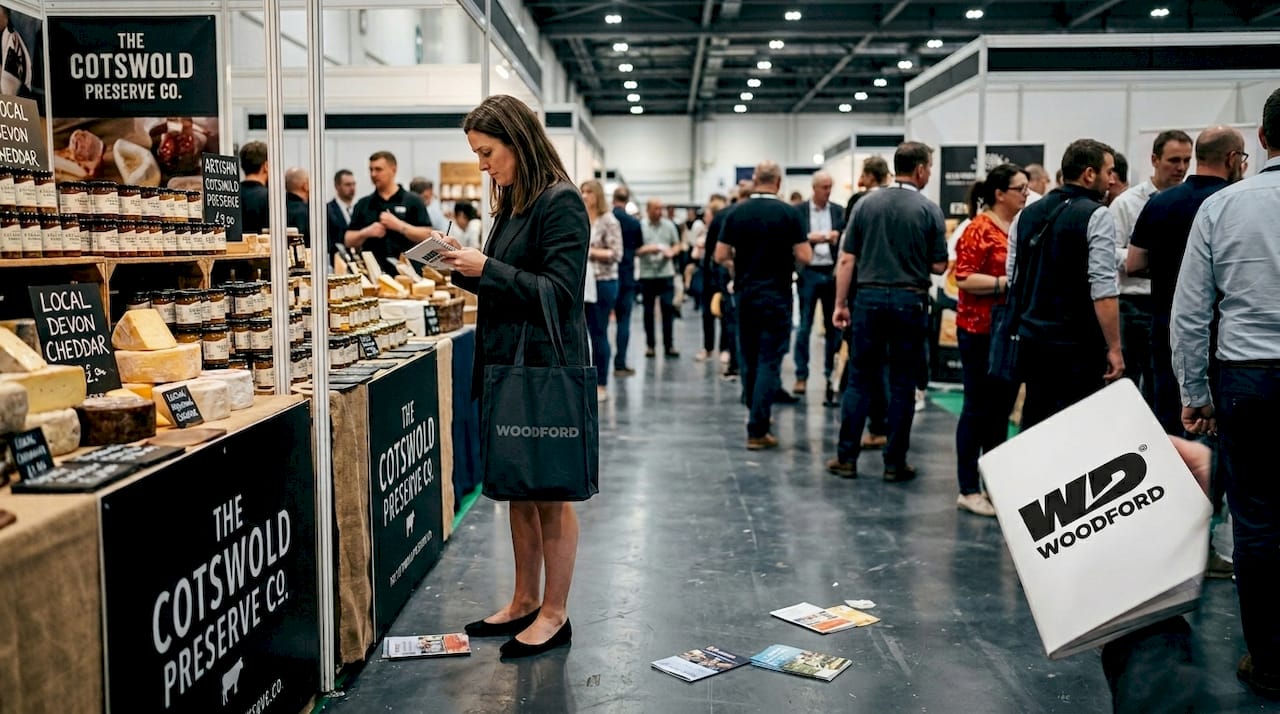 Businesswoman networking at food trade show