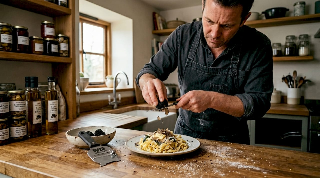 Chef preparing artisanal truffle dish