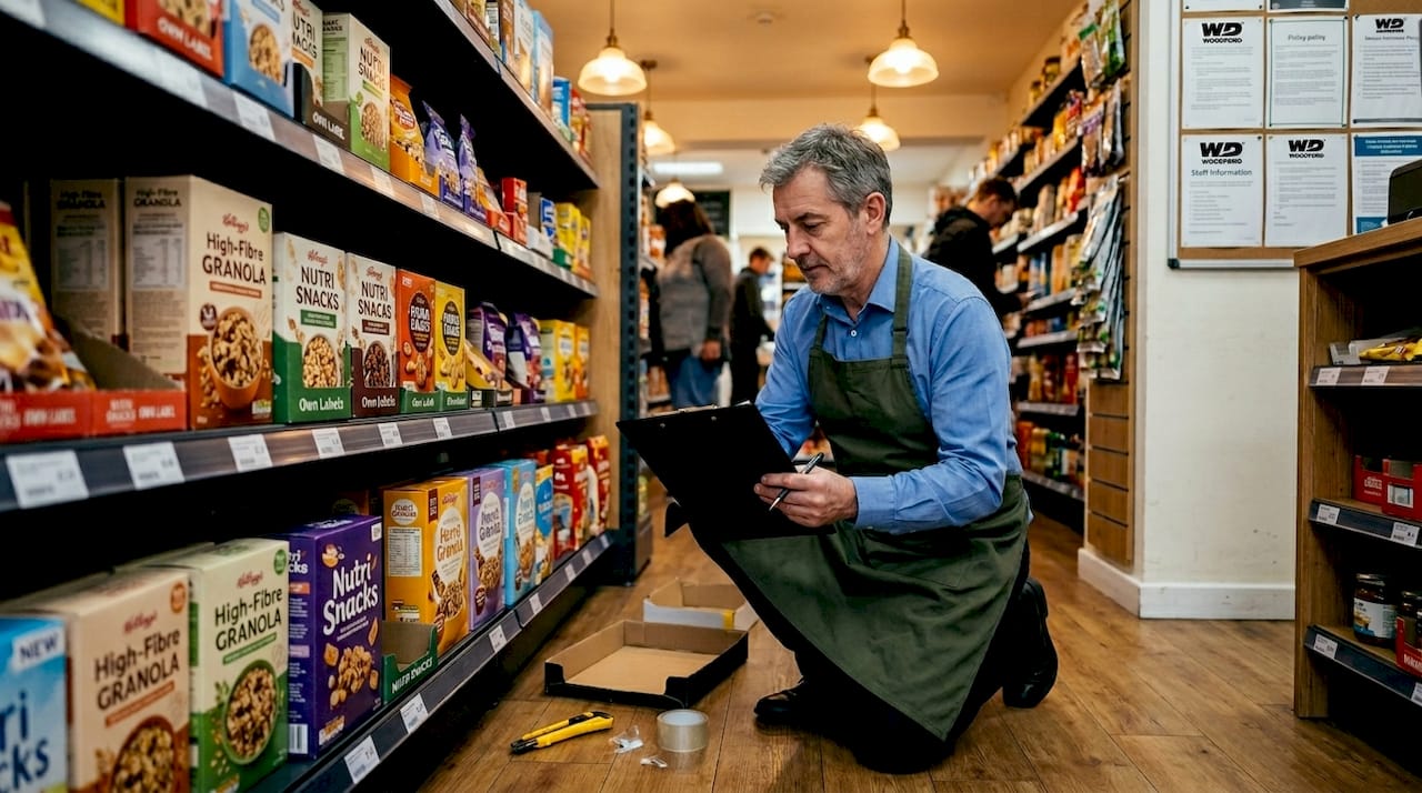 Manager restocking high-fibre food products