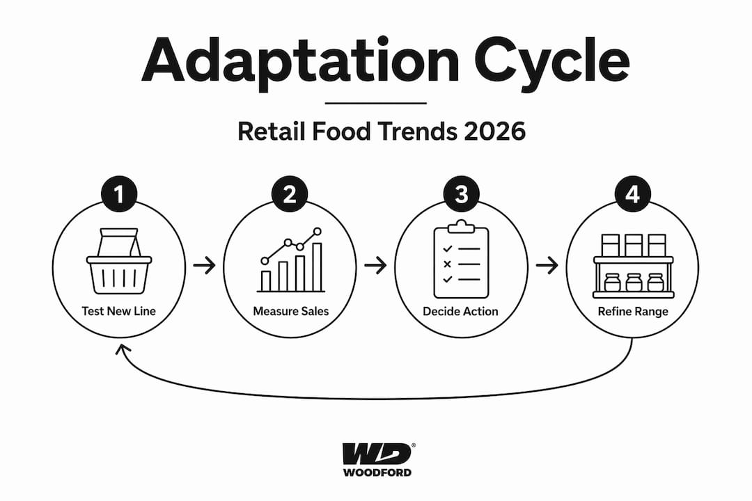 Infographic with four-step food trends adaptation cycle