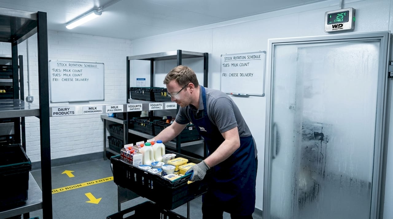 Placing chilled goods in cold room storage