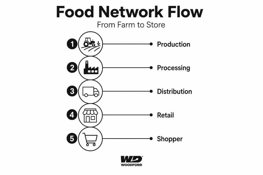 Infographic mapping food retail network steps