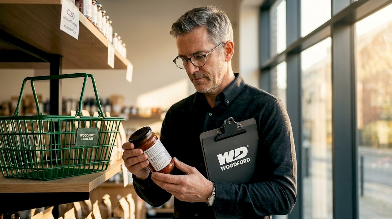 Retailer examining allergen labels on products