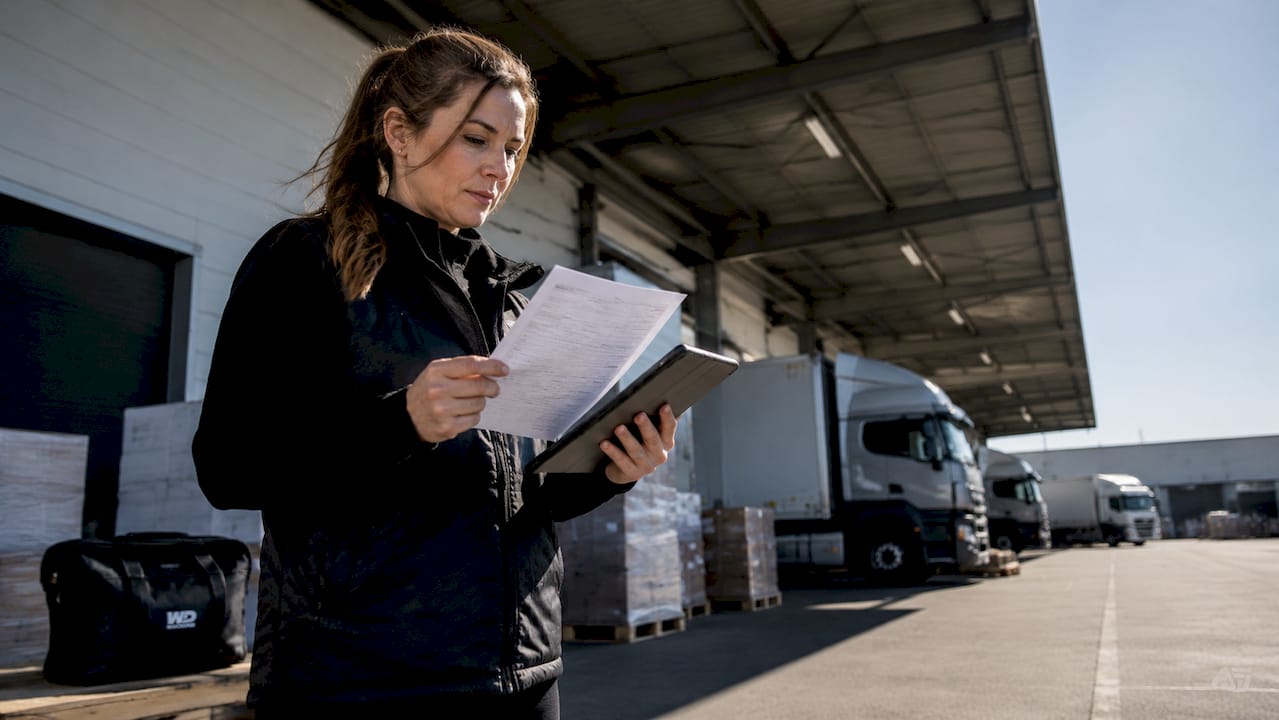 Woman reviewing wholesale logistics platform