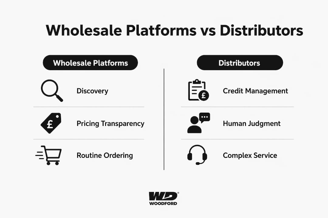Infographic comparing wholesale platforms and distributors