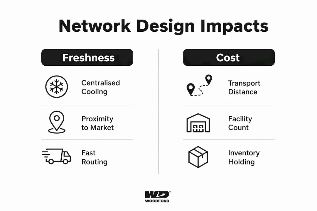 Infographic comparing freshness and cost factors in network design