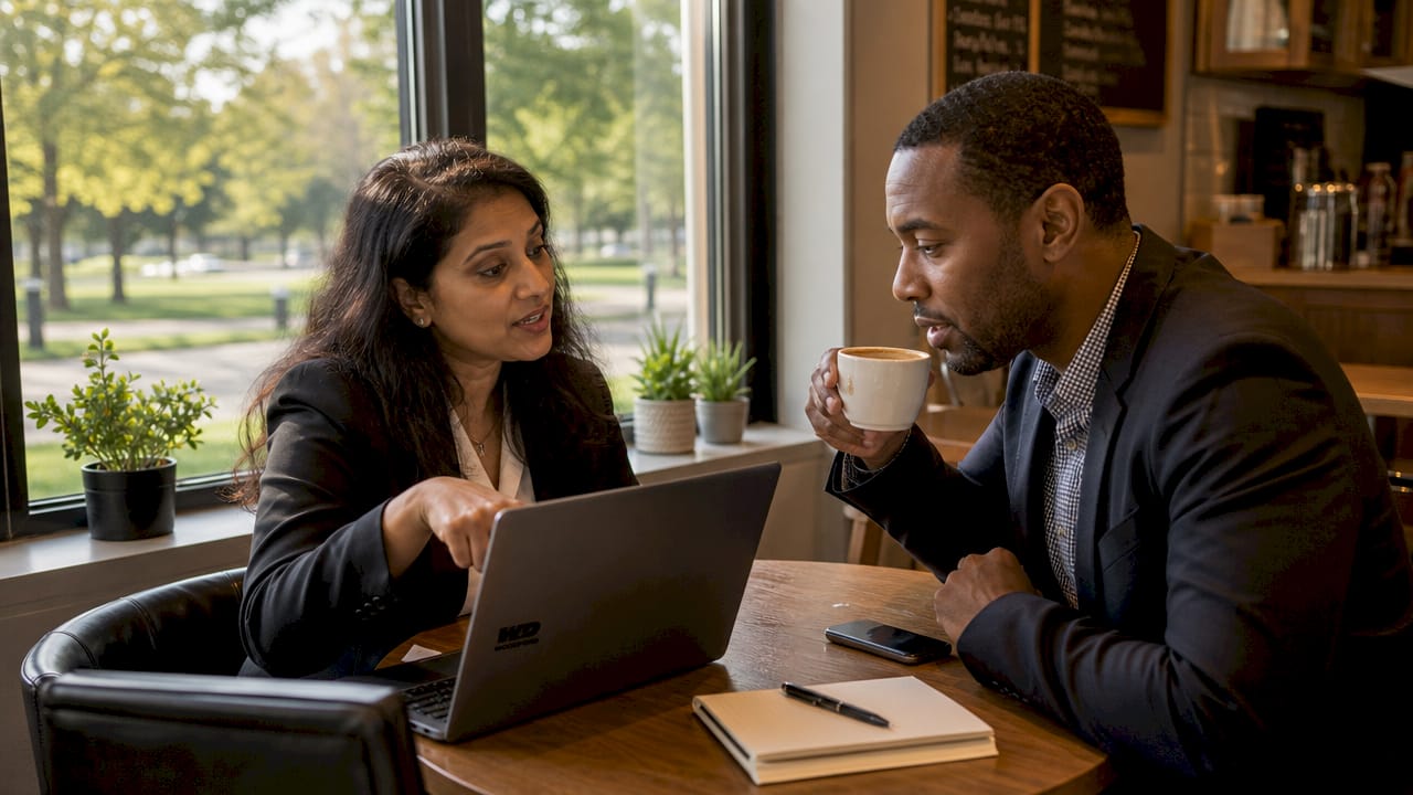 Two professionals discussing wholesale partnership documents