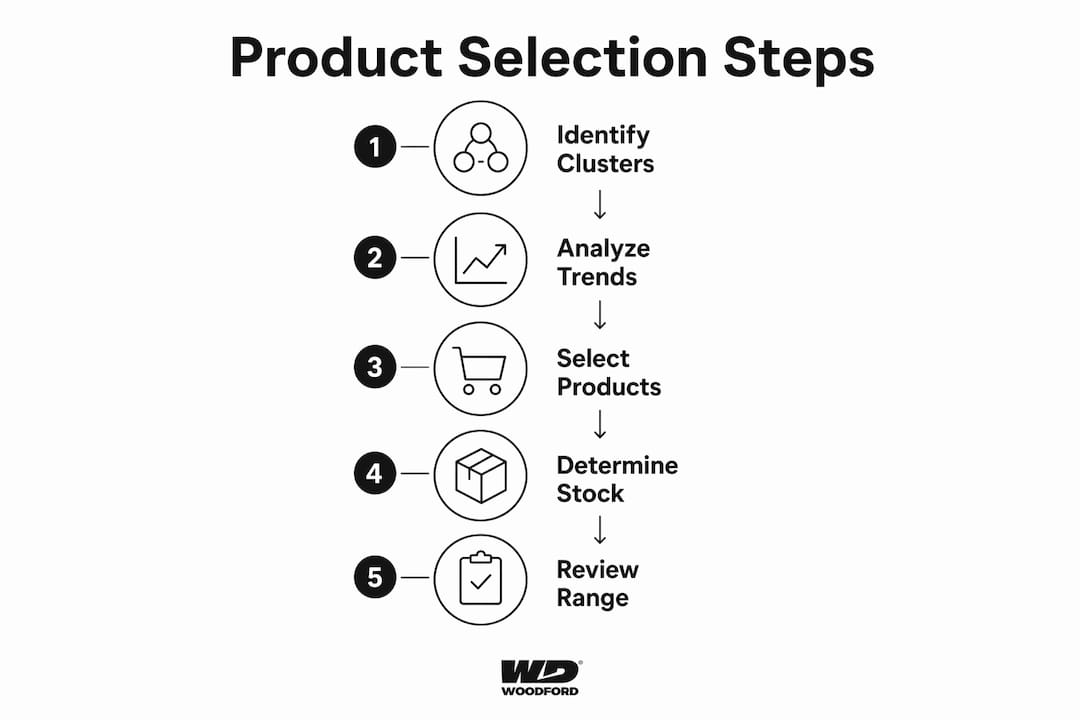 Infographic showing steps in product selection process