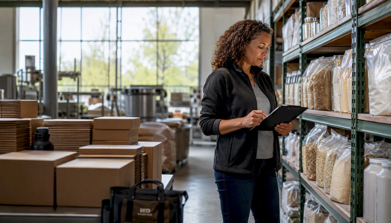 Woman checking health food inventory