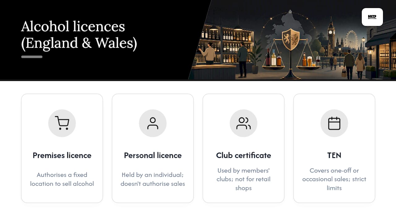 Comparison diagram of UK alcohol licence types