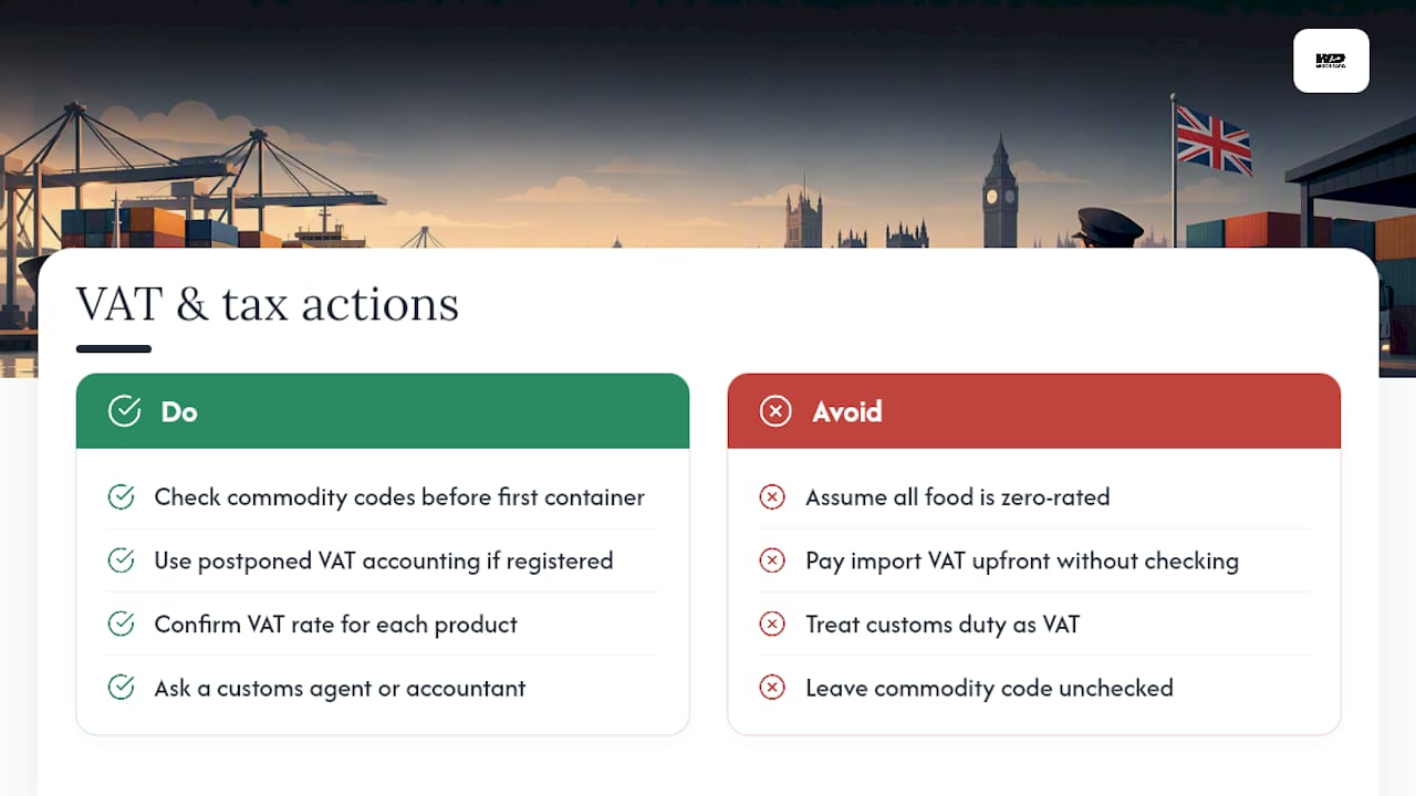 VAT and tax implications for food imports into the UK — overview diagram