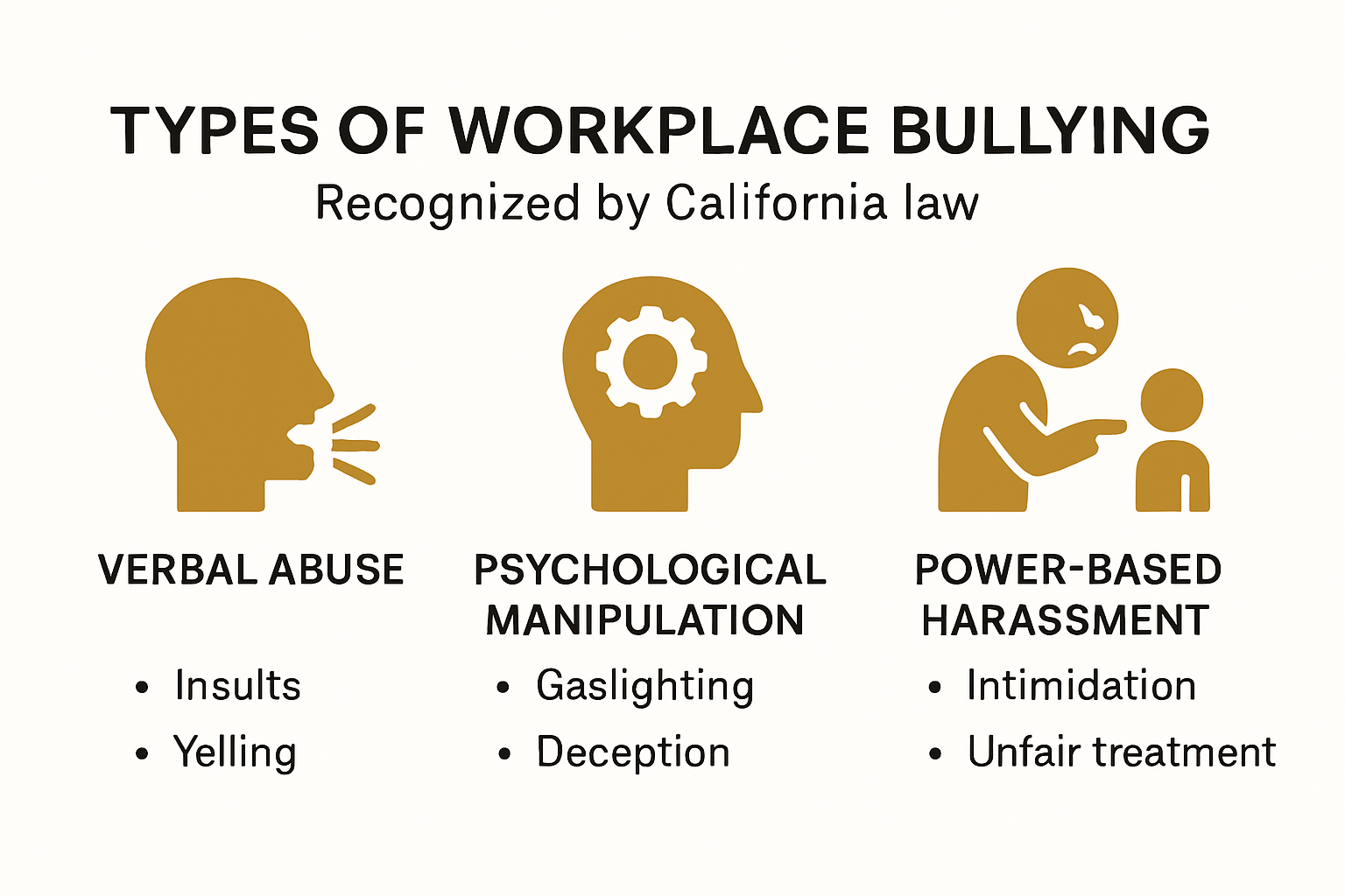 Types of workplace bullying recognized in California