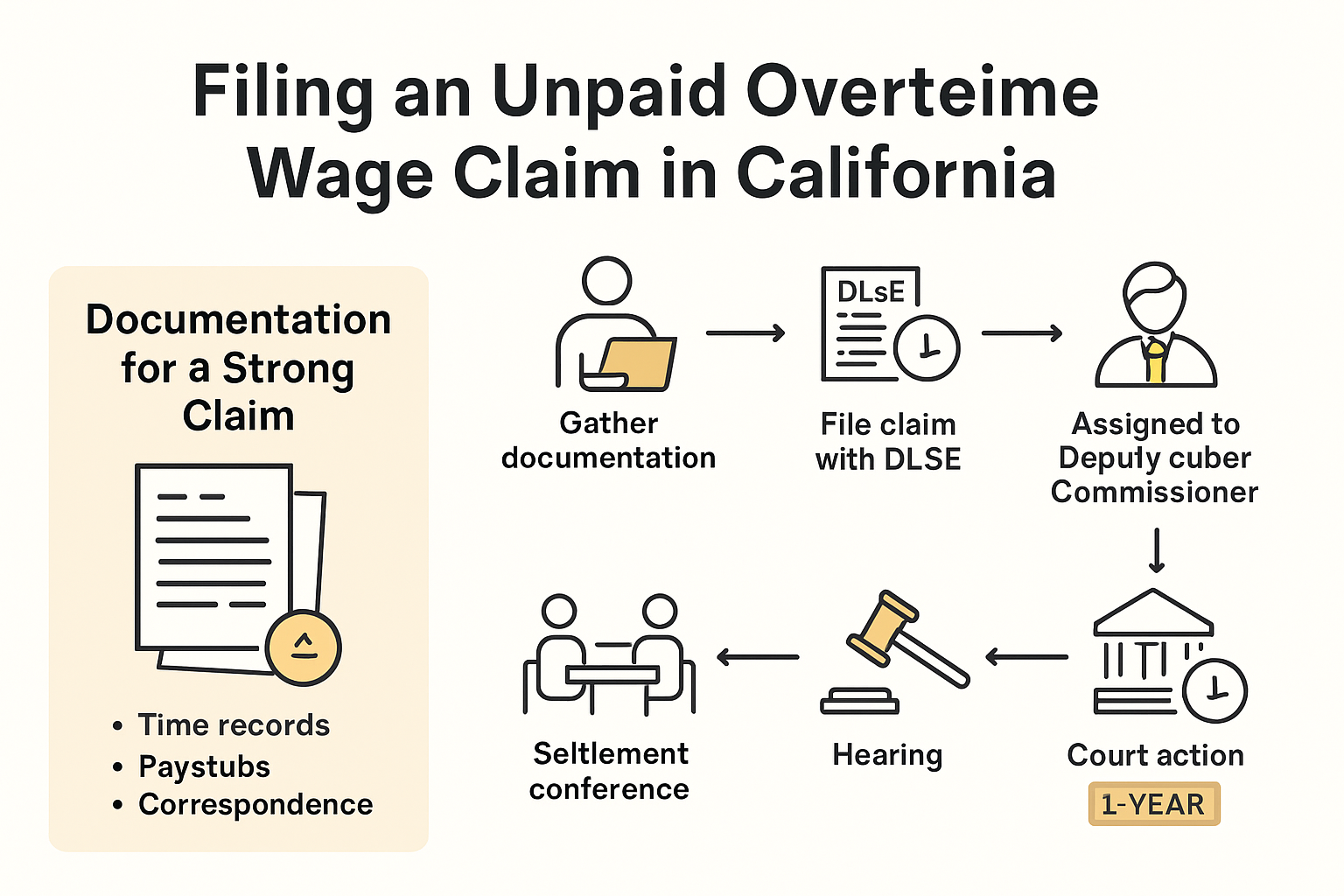 California unpaid overtime wage claim process infographic