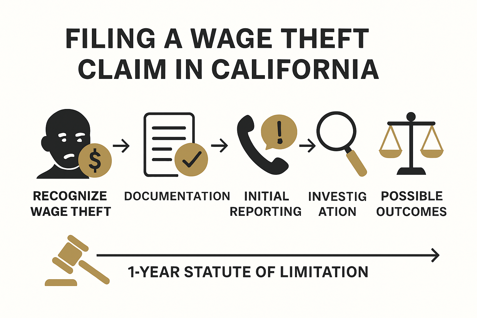 Infographic showing wage theft claim process and timelines