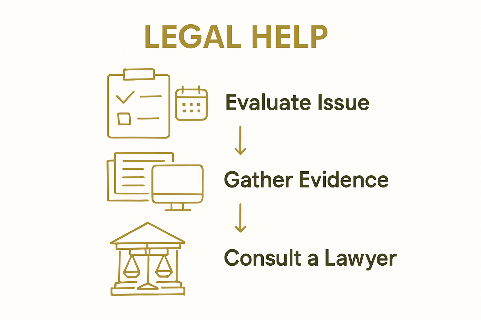 Infographic showing three steps to get legal help for workplace issues