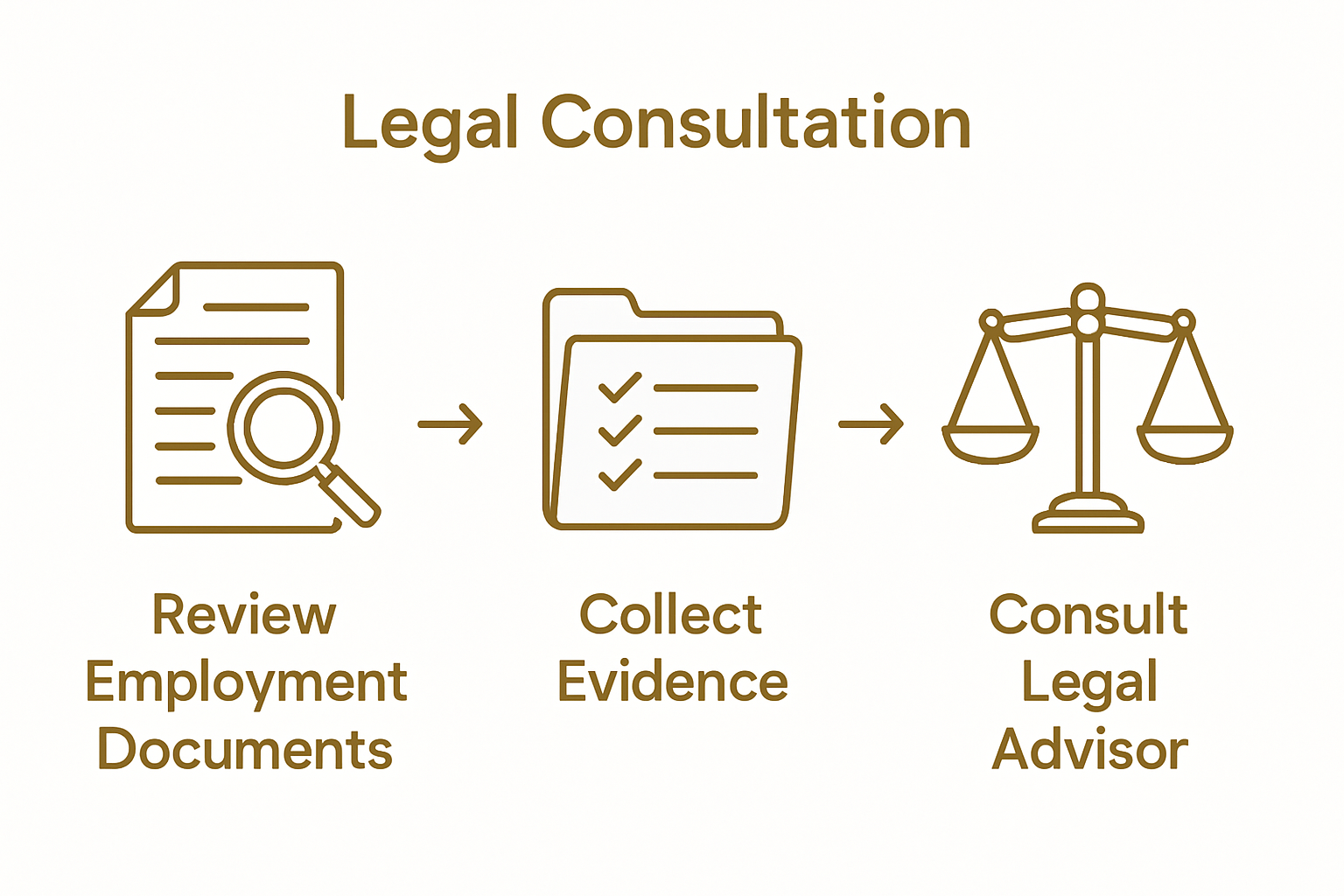 Three step process for what to do after being fired: review, document, consult.