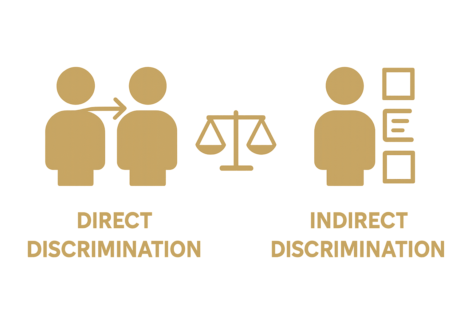 Infographic showing direct vs. indirect race discrimination examples