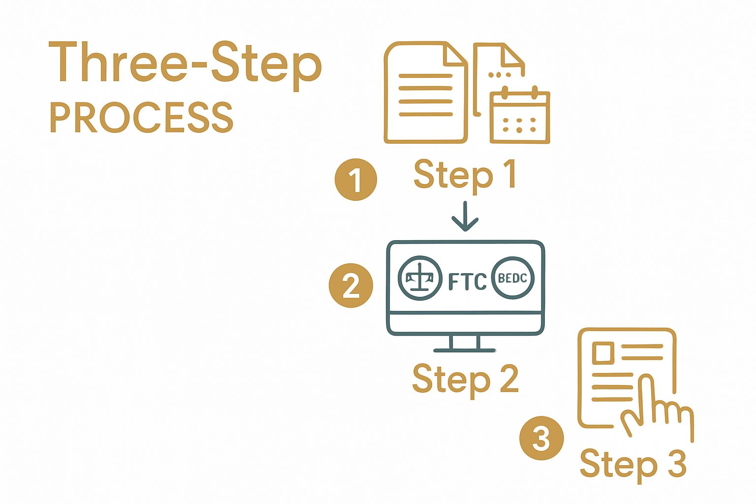 Infographic showing documentation, agency selection, and filing complaint sequence