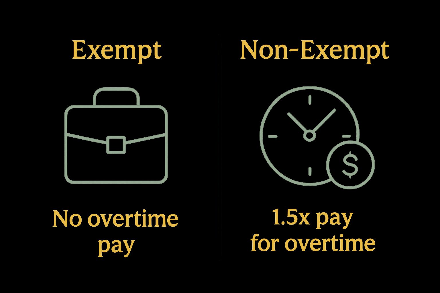 Exempt versus non-exempt employee overtime comparison icons