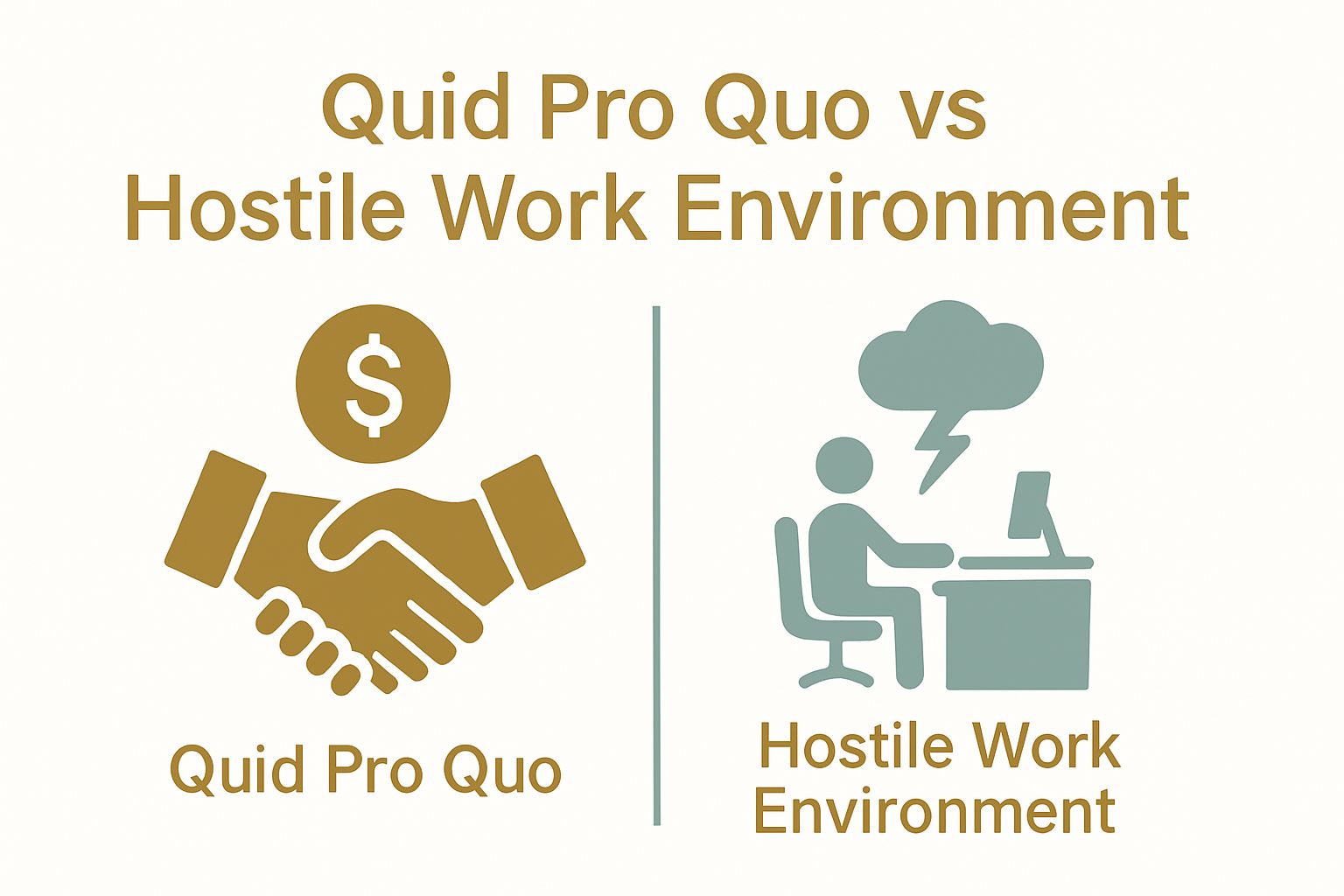 Infographic comparing quid pro quo and hostile work environment harassment