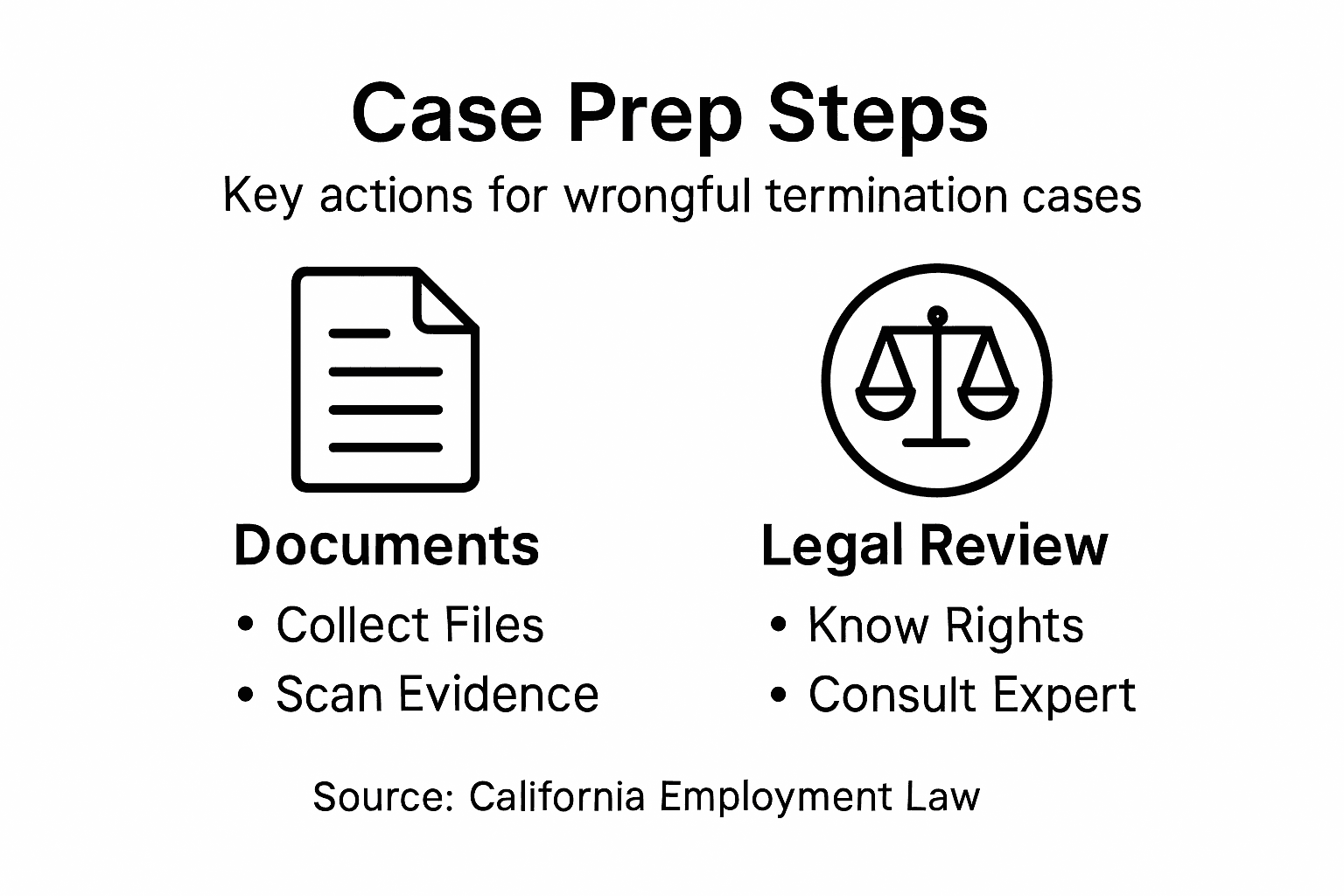 Infographic outlining wrongful termination preparation steps