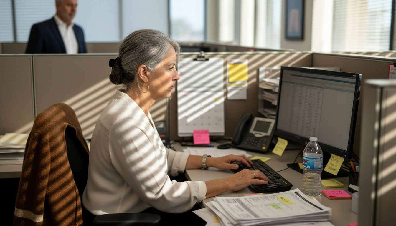 Older employee working in Fontana office