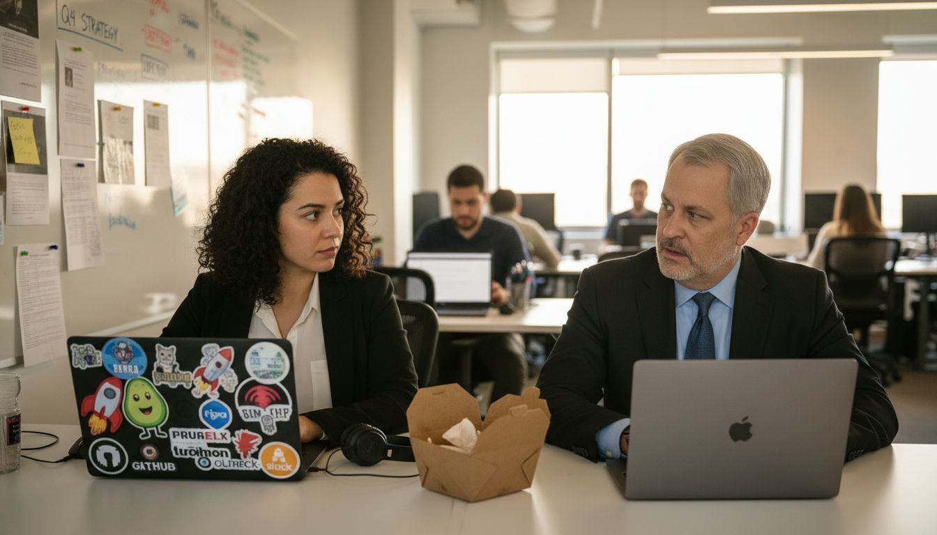 Coworkers showing signs of discomfort at desks