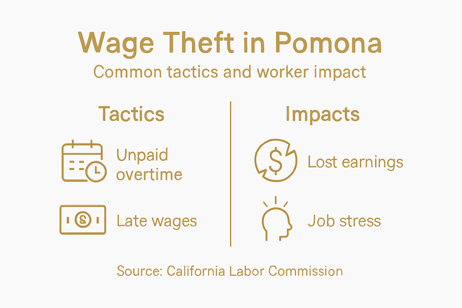 Infographic of common wage theft tactics and impacts