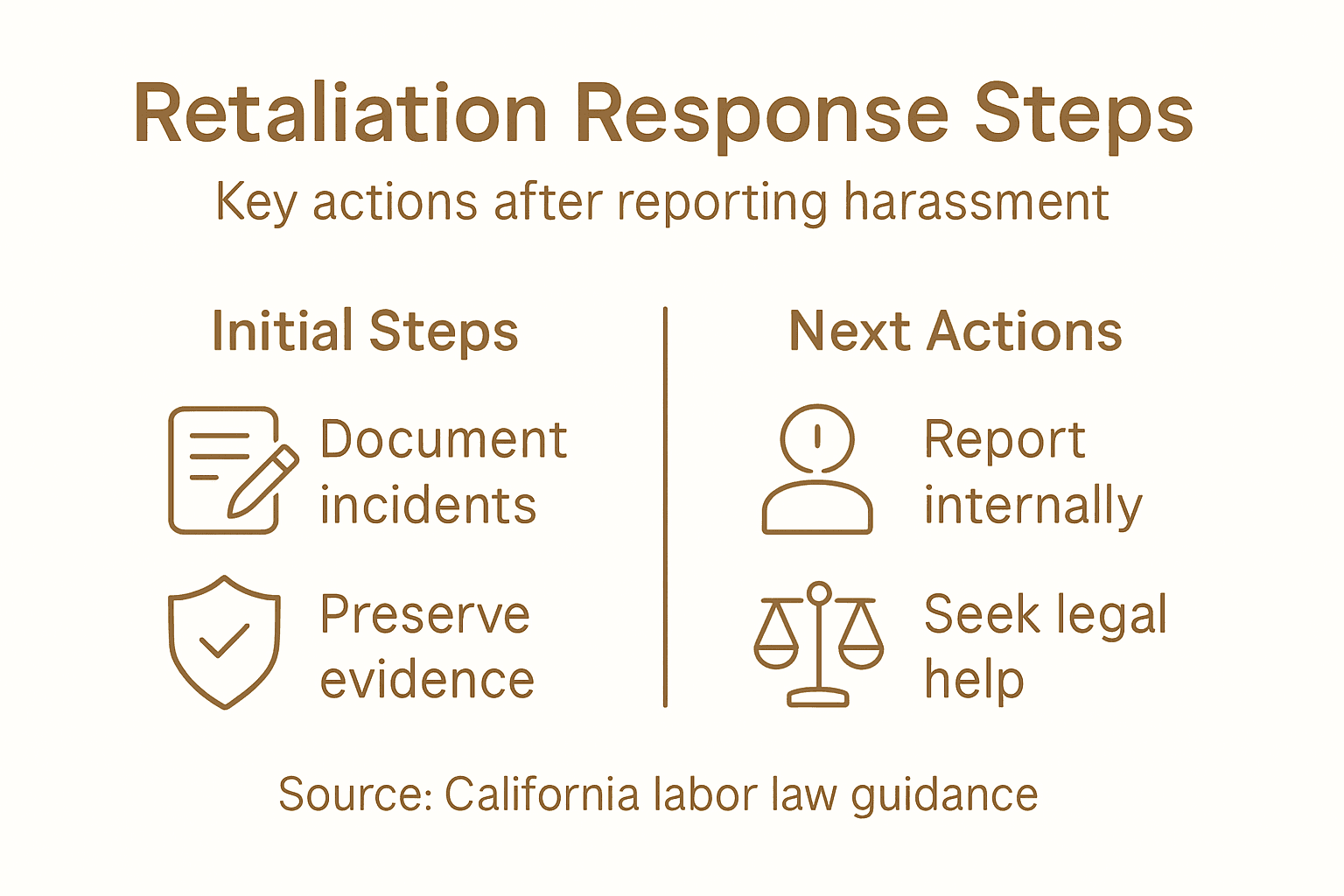 Infographic listing steps after workplace retaliation