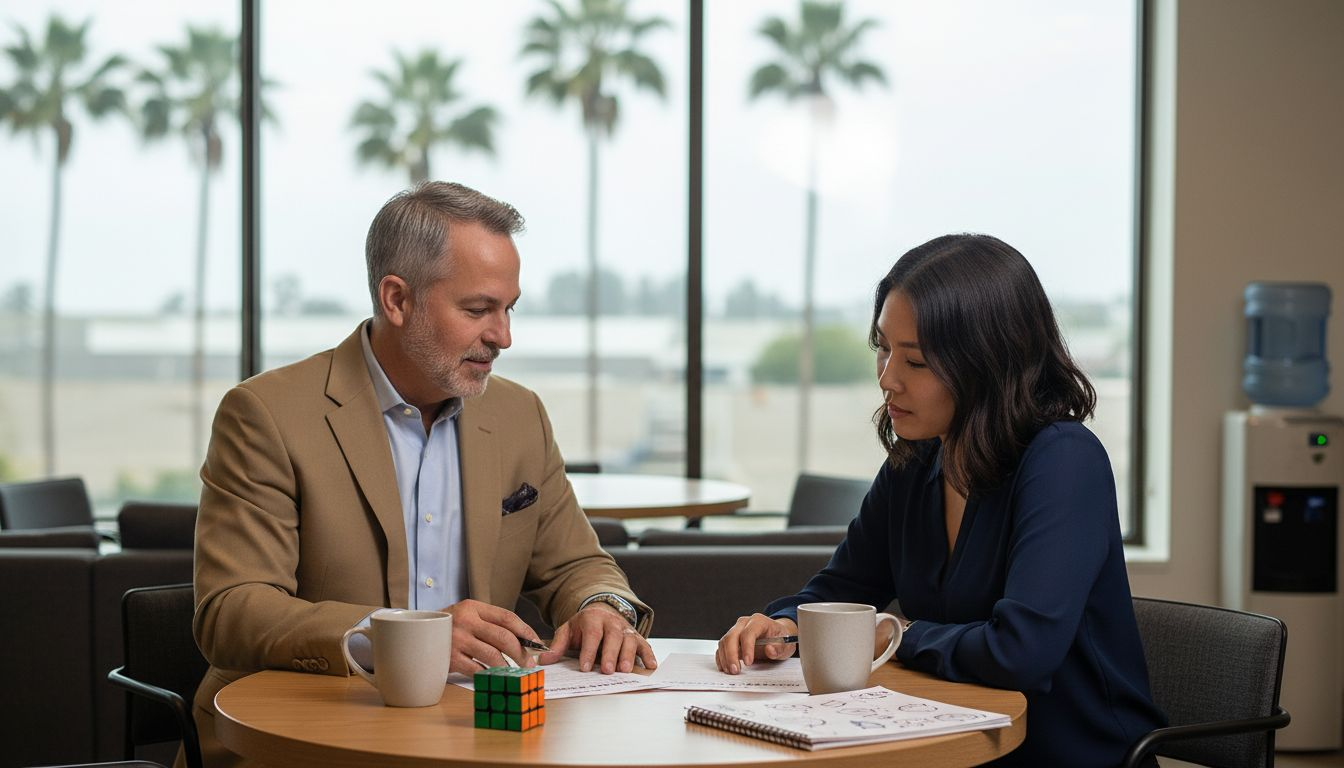 Manager and employee reviewing salary paperwork