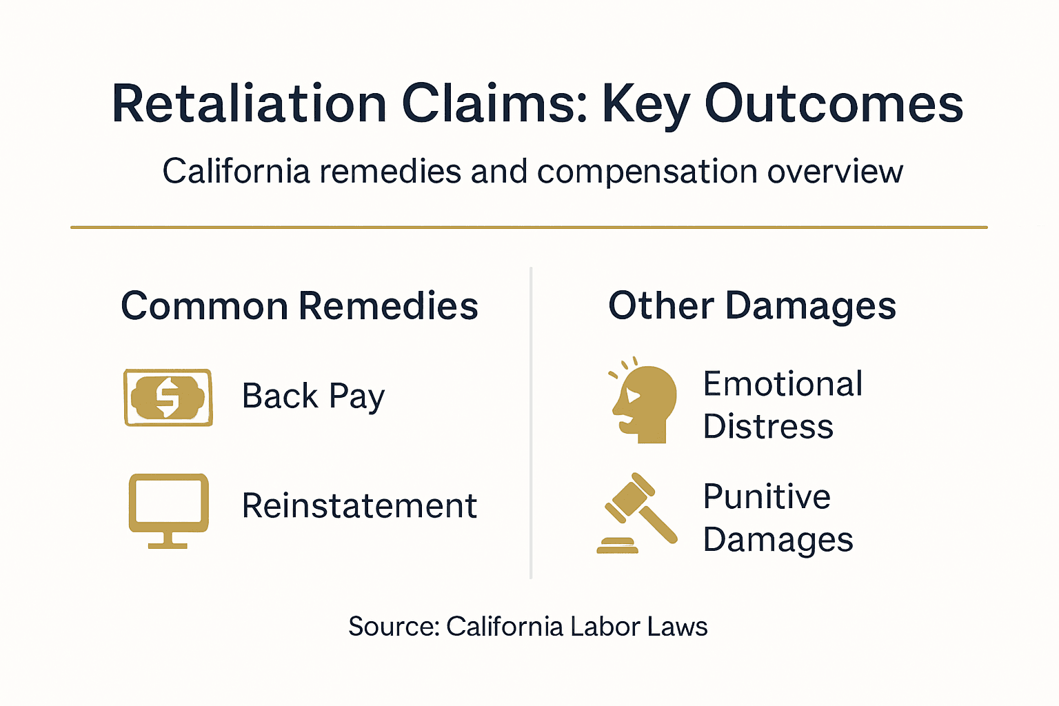 Infographic showing retaliation claim remedies and damages