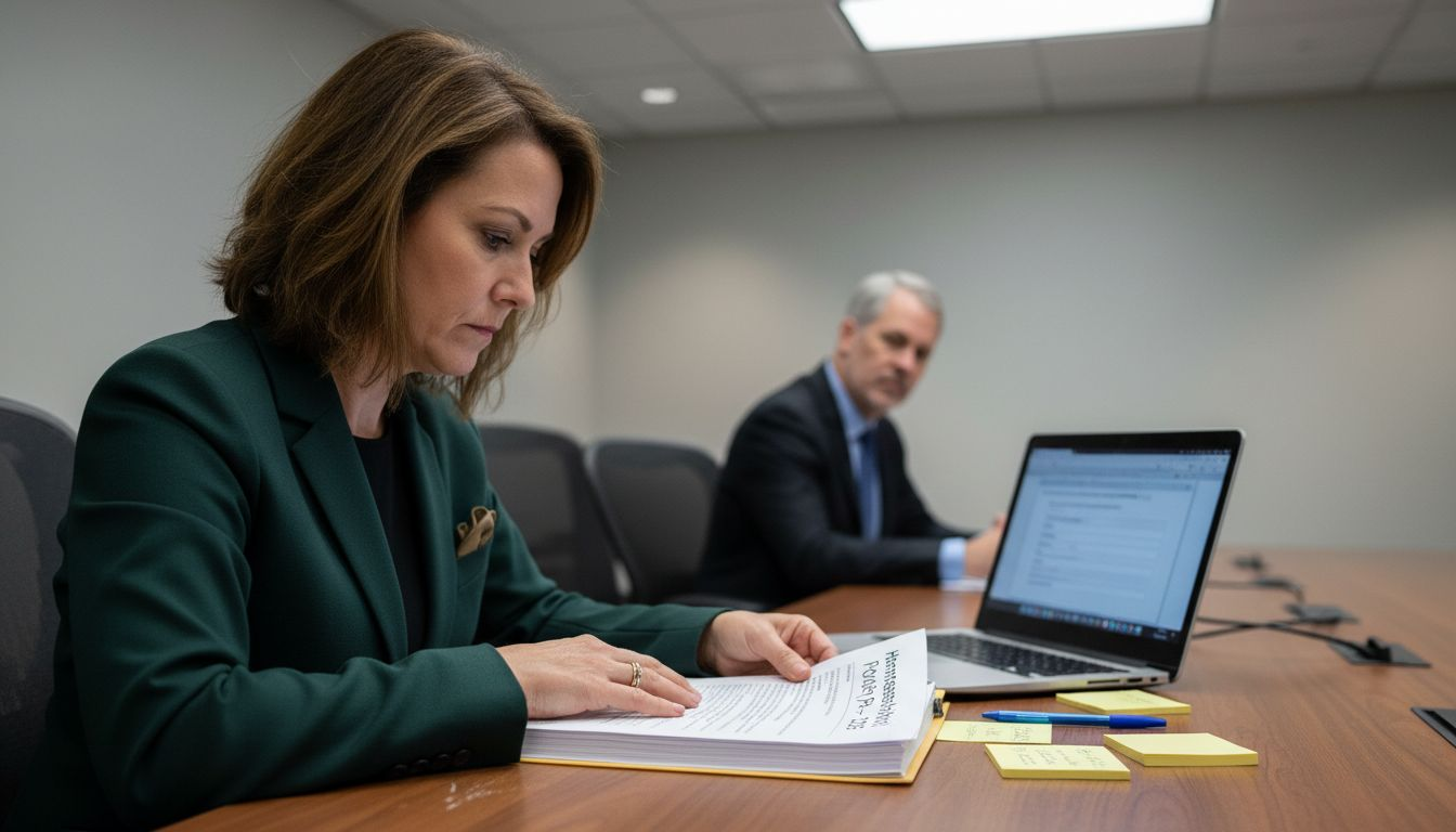 HR manager reviewing workplace harassment policy