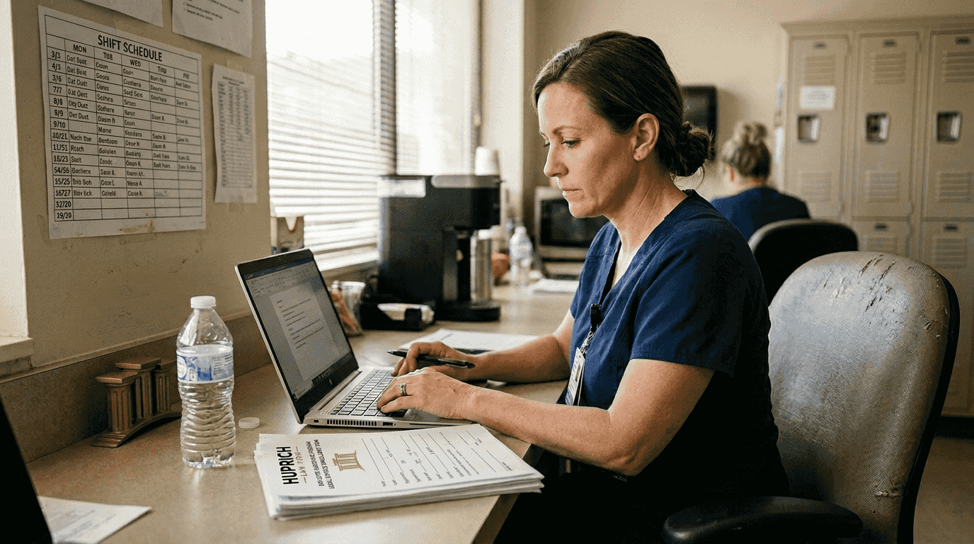 Nurse documenting workplace retaliation incident