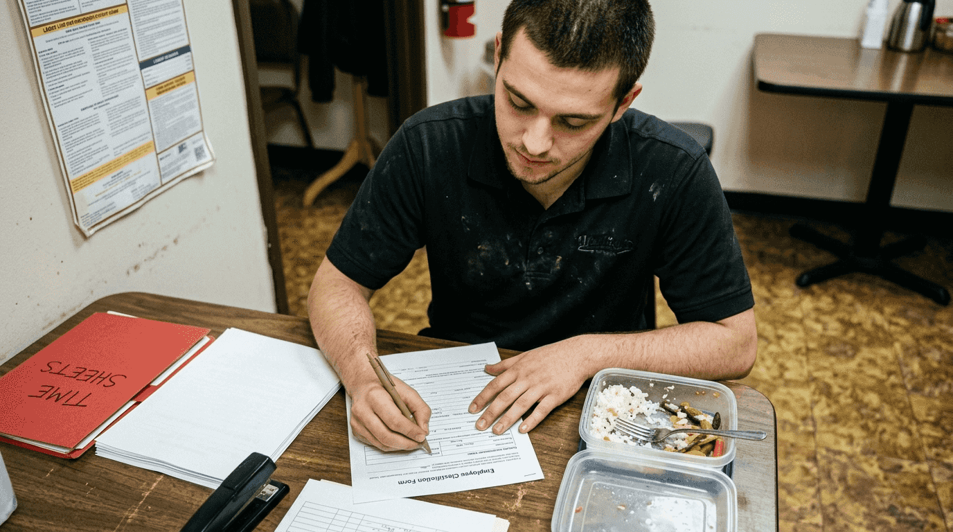 Worker filling out classification paperwork