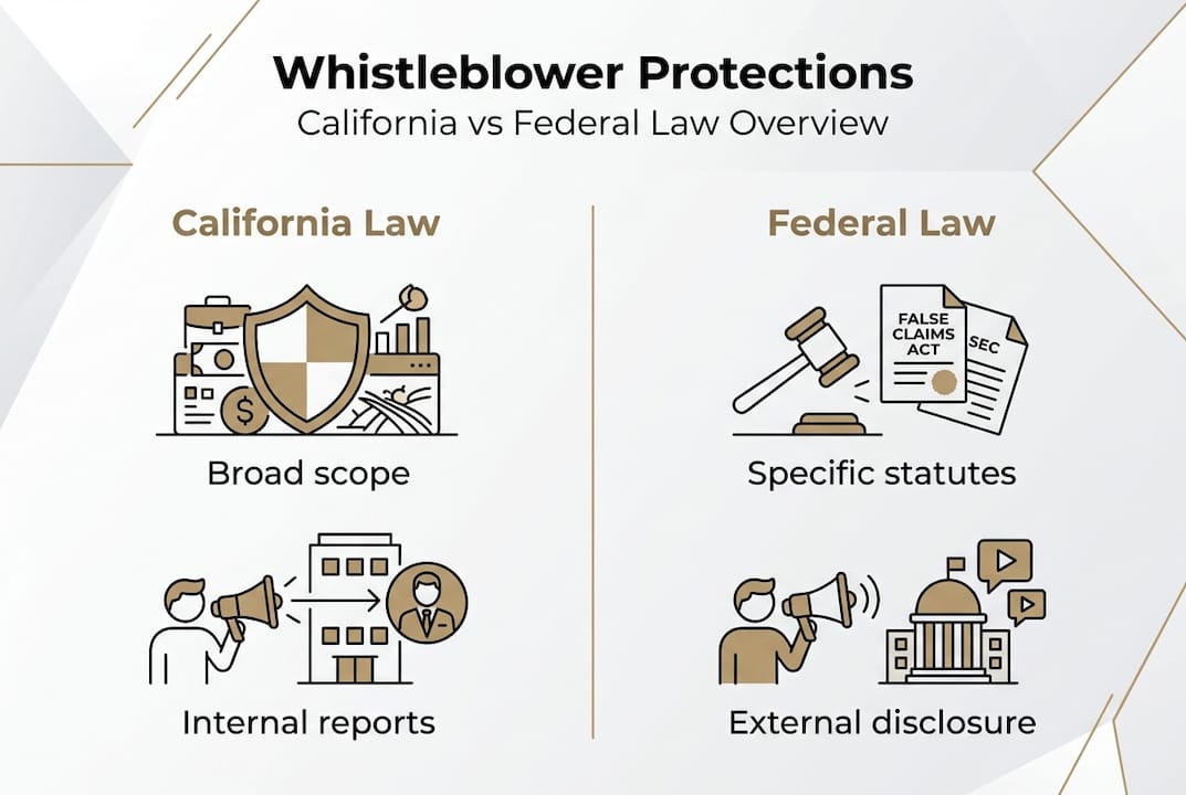 Infographic comparing state and federal whistleblower protections