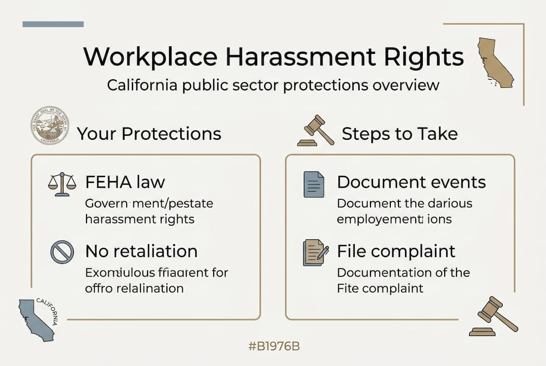 Infographic on California public employee harassment rights